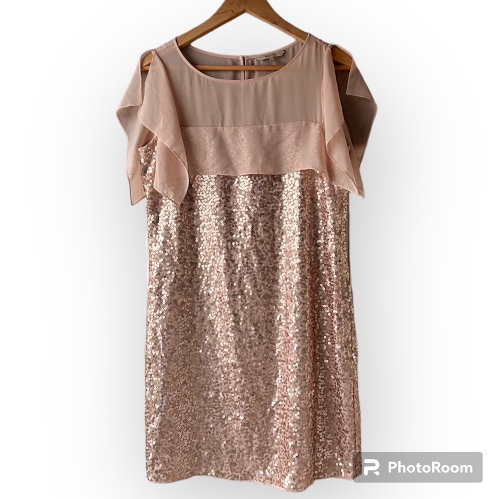 RW&CO Rose Gold Sequined Sheath Dress Size Small